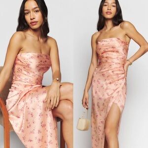 Reformation Strapless Barrow Silk Dress